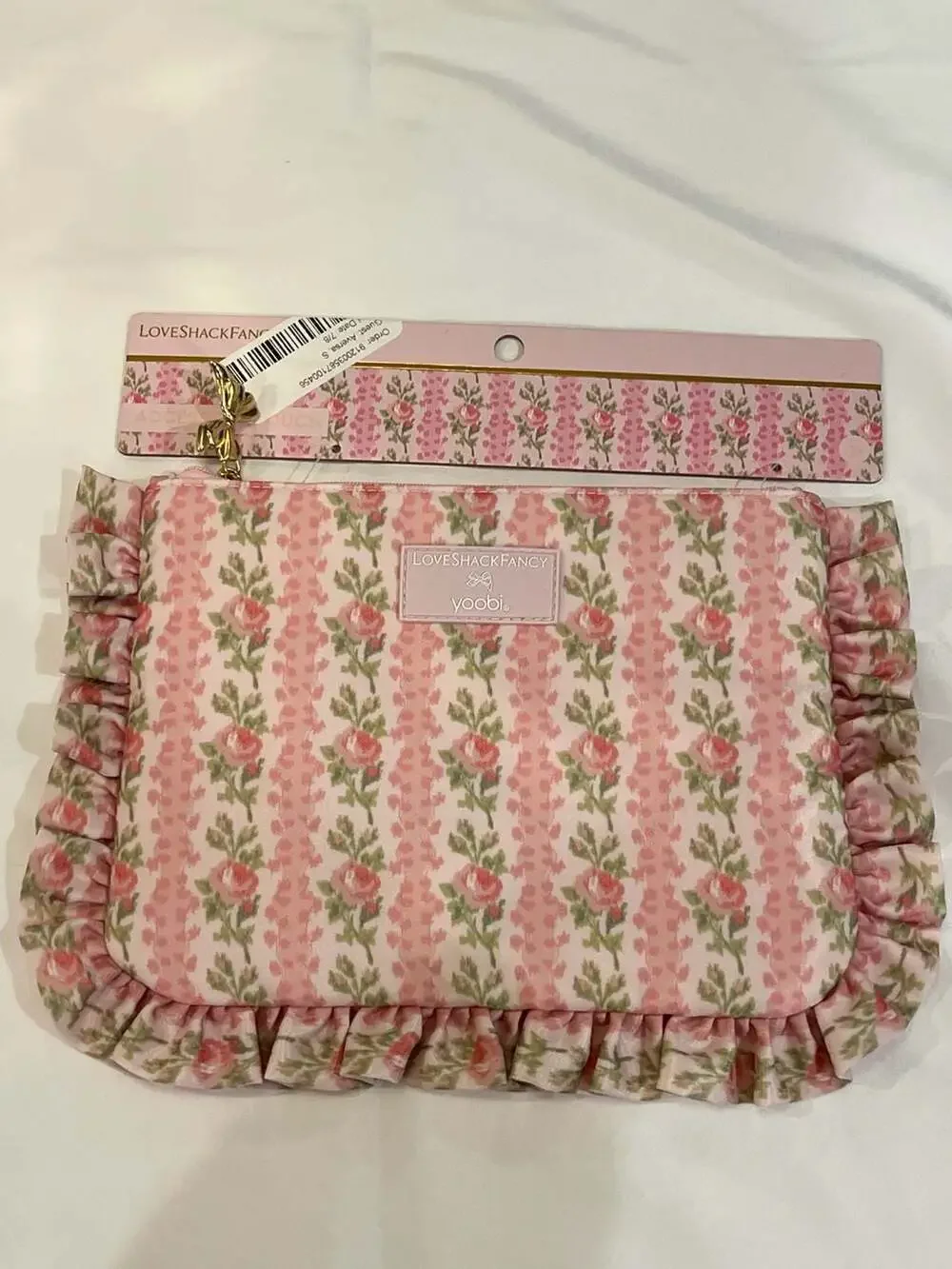 LoveShackFancy x Yoobi Blooming Heirloom Flat Zip Accessory Pouch with Ruffles
